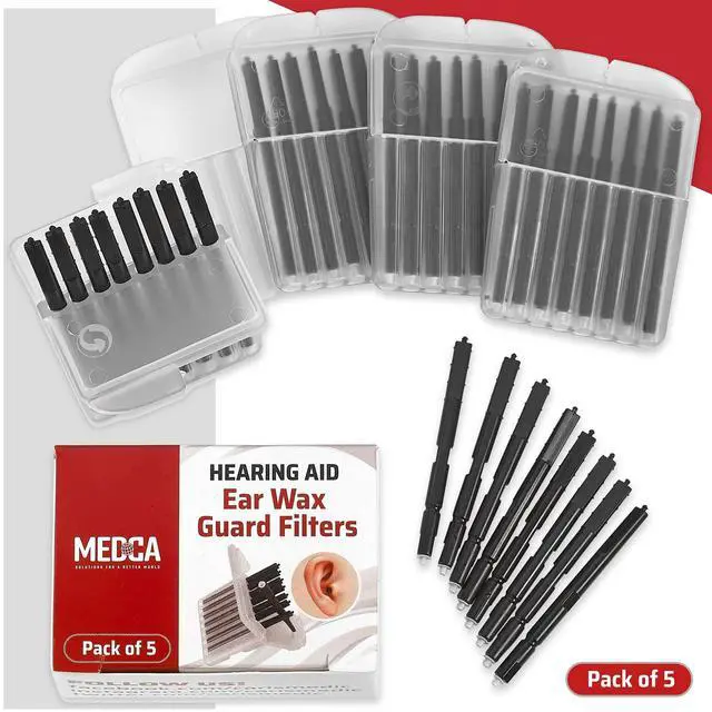 Alt view image 4 of 7 - MEDca Hearing Aid Ear Wax Guard Filters - 5 Pack/40 Pieces Replacement Wax Filters Prevent Cerumen Dust and Grease Build Up Compatible w/Phonak, Resound, Widex, Unitron and Jungle Care Hearing Aids