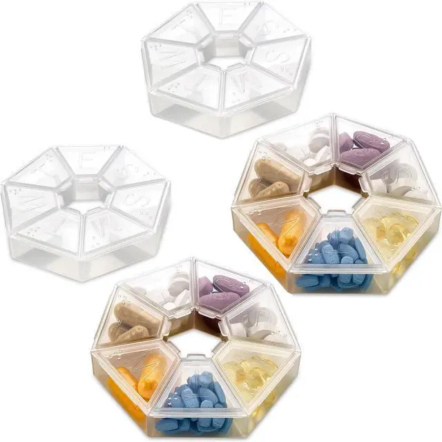 Main image of MEDca Weekly Pill Organizer Clear 7-Sided Pill Reminder, Round Shaped, Pack of 4