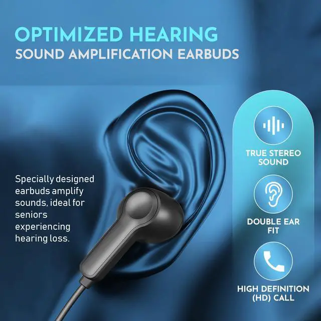 Alt view image 5 of 7 - Rechargeable Bluetooth Hearing Amplifier - Wireless Hands-Free Neckband w/Noise Reduction, Neck Sound Amplifying Device Helps Aid Comfortable Hearing for Listening, Watching TV for Seniors & Adults