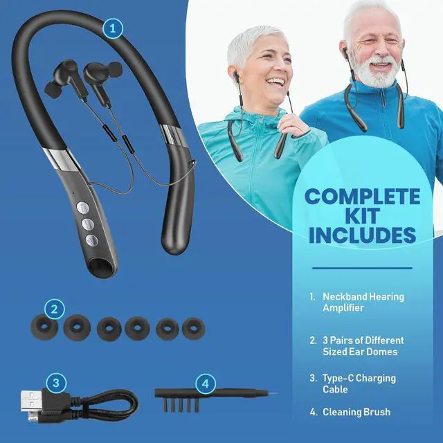 Alt view image 6 of 7 - Rechargeable Bluetooth Hearing Amplifier - Wireless Hands-Free Neckband w/Noise Reduction, Neck Sound Amplifying Device Helps Aid Comfortable Hearing for Listening, Watching TV for Seniors & Adults