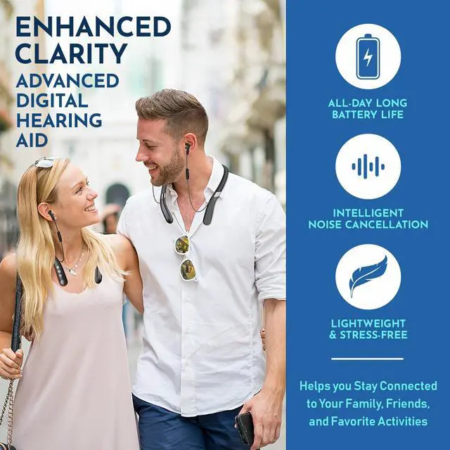 Alt view image 7 of 7 - Rechargeable Bluetooth Hearing Amplifier - Wireless Hands-Free Neckband w/Noise Reduction, Neck Sound Amplifying Device Helps Aid Comfortable Hearing for Listening, Watching TV for Seniors & Adults