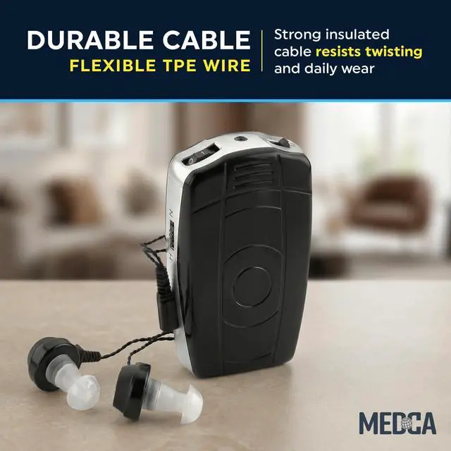 Alt view image 4 of 7 - MEDca 2 Pin Hearing Aid Replacement Cord & Receiver Set - Compatible with Most Pocket Hearing Aids AVA-16 & AVA-68 Body Worn Hearing Amplifiers - 75cm Cable - Sound Amplifier Accessory & 6 Ear Domes