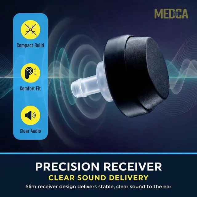 Alt view image 3 of 7 - MEDca 2 Pin Hearing Aid Replacement Cord & Receiver Set - Compatible with Most Pocket Hearing Aids AVA-16 & AVA-68 Body Worn Hearing Amplifiers - 75cm Cable - Sound Amplifier Accessory & 6 Ear Domes