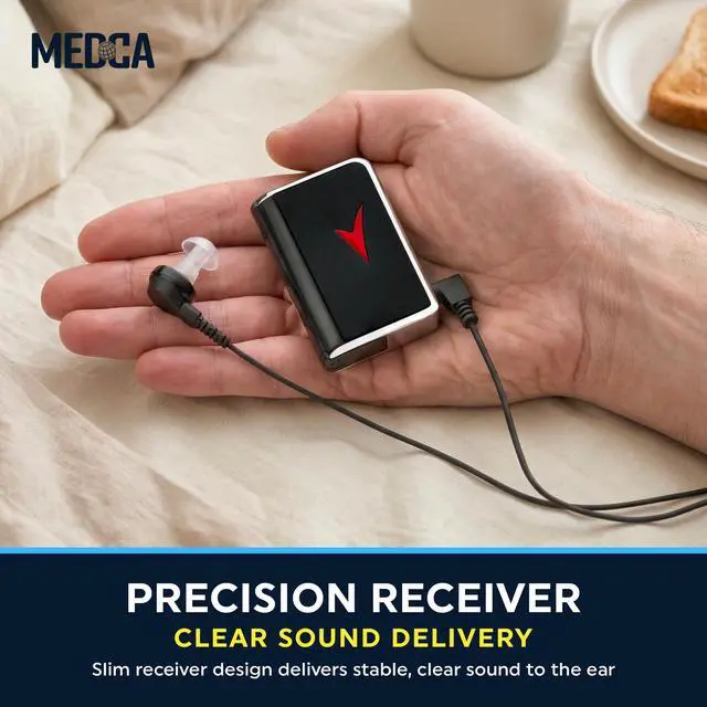 Alt view image 5 of 7 - MEDca 2.5mm Hearing Aid Replacement Cord w/ 2-Pin Receiver & Earbud Set - Compatible with Pocket Hearing Aid Cable for Body Worn Sound Amplifiers - Personal Hearing Amplifier Accessory & 3 Ear Domes