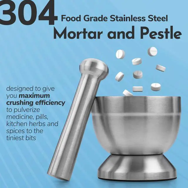 Alt view image 2 of 7 - Pill Crusher - 304 Food Grade Stainless Steel Mortar and Pestle Medicine Grinder Set - Non-Slip Splitter to Easily Crush Medicine Pills Tablets Vitamins to Fine Powder for Adults, Seniors, Dogs, Pets