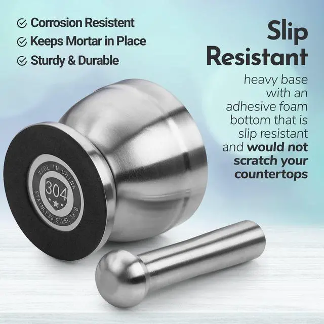 Alt view image 4 of 7 - Pill Crusher - 304 Food Grade Stainless Steel Mortar and Pestle Medicine Grinder Set - Non-Slip Splitter to Easily Crush Medicine Pills Tablets Vitamins to Fine Powder for Adults, Seniors, Dogs, Pets
