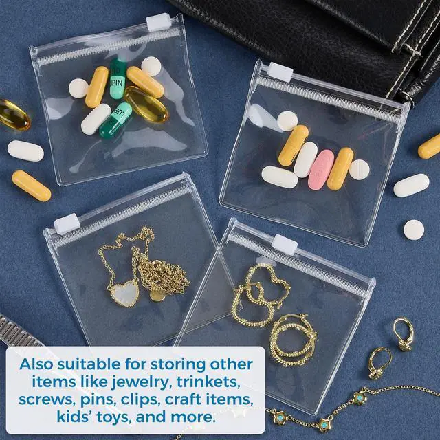 Alt view image 6 of 7 - Zippered Pill Pouch Bags - 120 Pcs, Slide Lock Clear Plastic Mini Bags, BPA-Free for Pills Vitamins, Supplements, Medications, Jewelry, Crafts, Small Objects - Self-Sealing, Reusable, Travel-Friendly