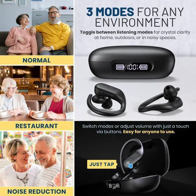 Alt view image 3 of 7 - Rechargeable Bluetooth Hearing Aids for Seniors - Easy-to-Use Behind the Ear Sound Amplifier with Automatic Noise Cancelling - BTE Hearing Loss Aids for Adults Men & Women w/LED Charging Case