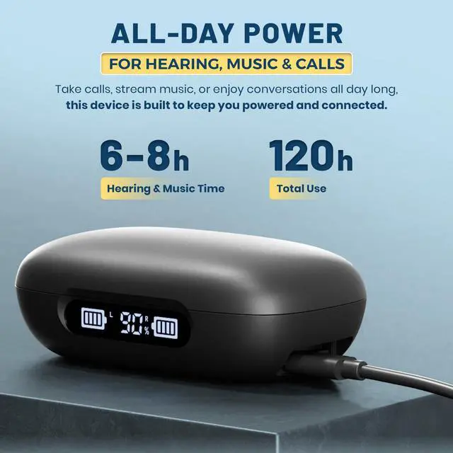 Alt view image 6 of 7 - Rechargeable Bluetooth Hearing Aids for Seniors - Easy-to-Use Behind the Ear Sound Amplifier with Automatic Noise Cancelling - BTE Hearing Loss Aids for Adults Men & Women w/LED Charging Case