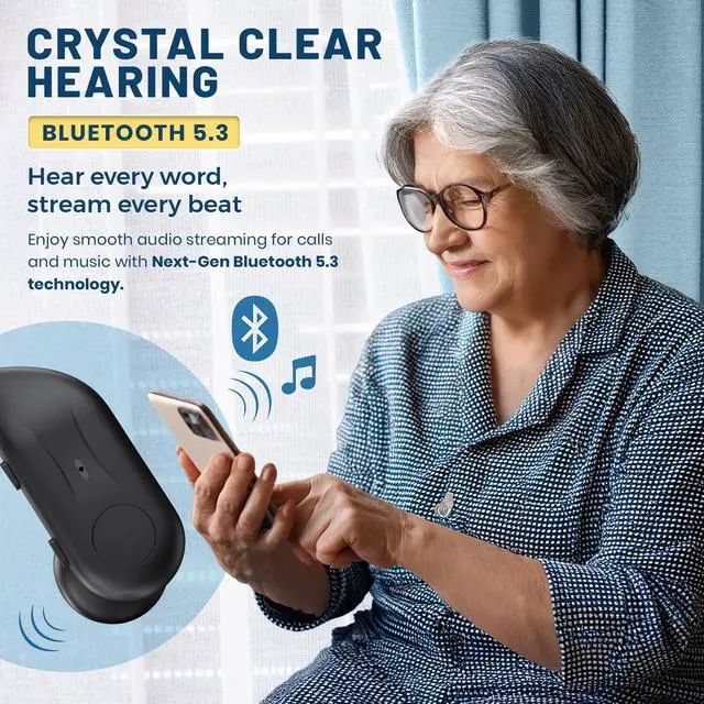 Alt view image 2 of 7 - Rechargeable Bluetooth Hearing Aids for Seniors - Easy-to-Use Behind the Ear Sound Amplifier with Automatic Noise Cancelling - BTE Hearing Loss Aids for Adults Men & Women w/LED Charging Case