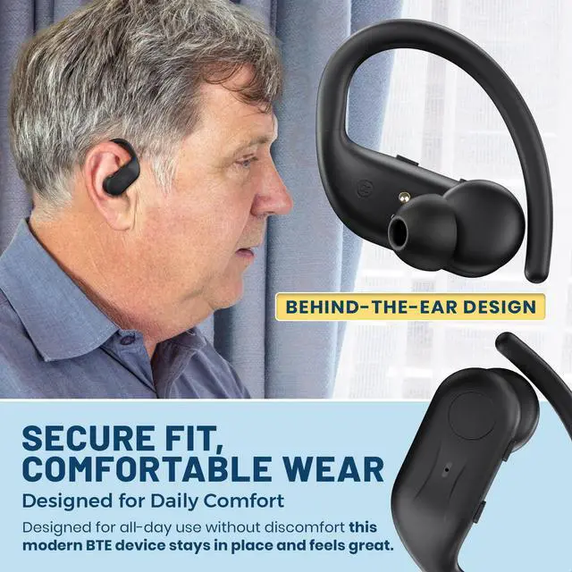 Alt view image 7 of 7 - Rechargeable Bluetooth Hearing Aids for Seniors - Easy-to-Use Behind the Ear Sound Amplifier with Automatic Noise Cancelling - BTE Hearing Loss Aids for Adults Men & Women w/LED Charging Case
