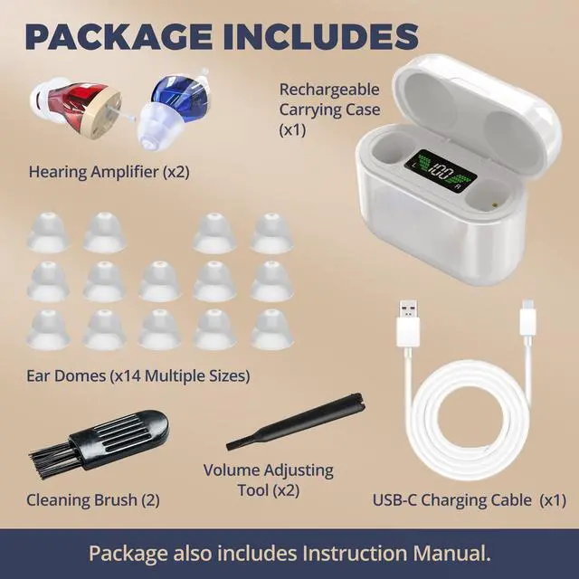 Alt view image 2 of 7 - Rechargeable Hearing Aids for Seniors - Digital Personal Sound Amplifier Pair (CIC) in-Ear PSAP w/Superior Sounds Quality, Intelligent Noise Reduction, Power Display & Longest Lasting Battery Life