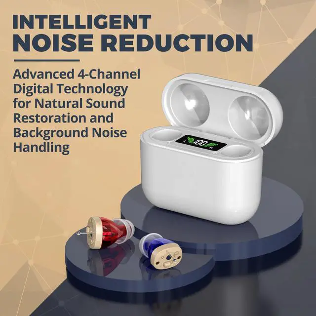 Alt view image 3 of 7 - Rechargeable Hearing Aids for Seniors - Digital Personal Sound Amplifier Pair (CIC) in-Ear PSAP w/Superior Sounds Quality, Intelligent Noise Reduction, Power Display & Longest Lasting Battery Life