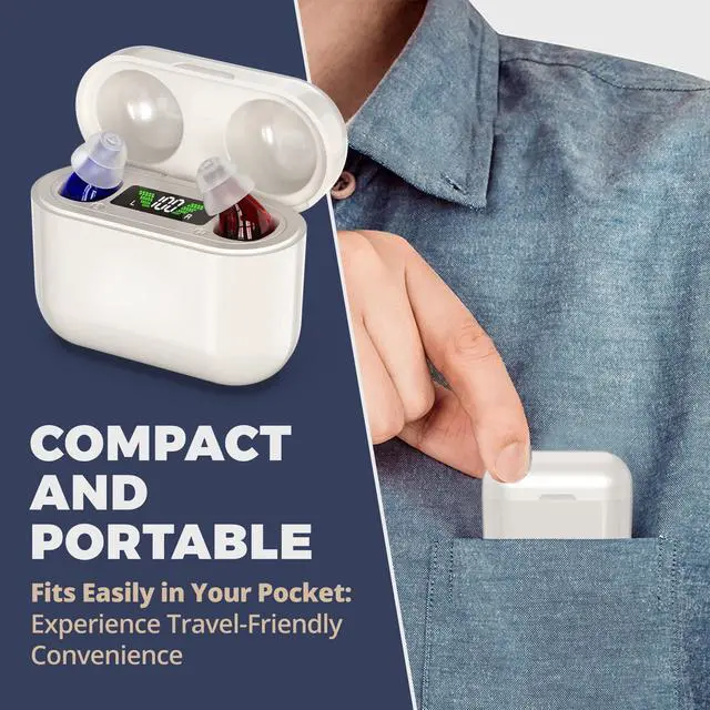 Alt view image 7 of 7 - Rechargeable Hearing Aids for Seniors - Digital Personal Sound Amplifier Pair (CIC) in-Ear PSAP w/Superior Sounds Quality, Intelligent Noise Reduction, Power Display & Longest Lasting Battery Life