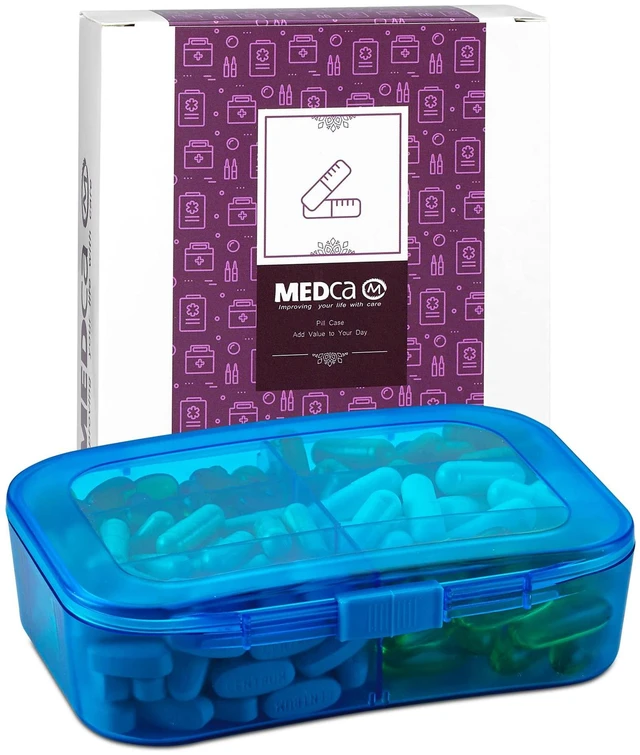Main image of Vitamin Organizer - Travel Pill Organizer Box & 6 Compartment Daily Medicine Case Container for Organizing Your Pills, Medications, Supplements, Vitamins and Fish Oils for Every Day Use by MEDca