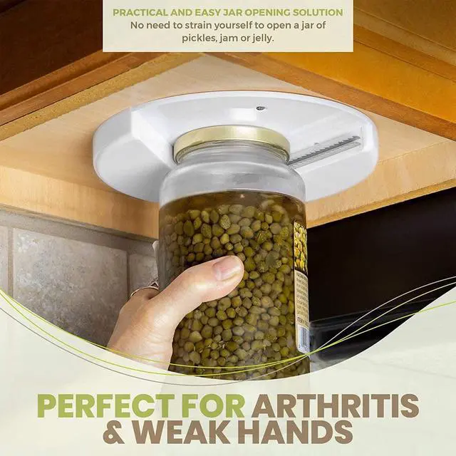 Alt view image 2 of 7 - MEDca Under Cabinet Jar and Bottle Opener - Manual Multi Size Lid Opener with Steel Teeth for Arthritis, Weak Hands and Seniors, Mounts Out of Sight, White