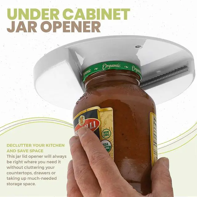 Alt view image 6 of 7 - MEDca Under Cabinet Jar and Bottle Opener - Manual Multi Size Lid Opener with Steel Teeth for Arthritis, Weak Hands and Seniors, Mounts Out of Sight, White