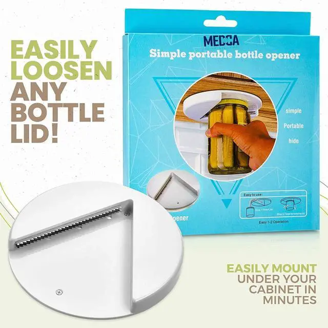Alt view image 7 of 7 - MEDca Under Cabinet Jar and Bottle Opener - Manual Multi Size Lid Opener with Steel Teeth for Arthritis, Weak Hands and Seniors, Mounts Out of Sight, White