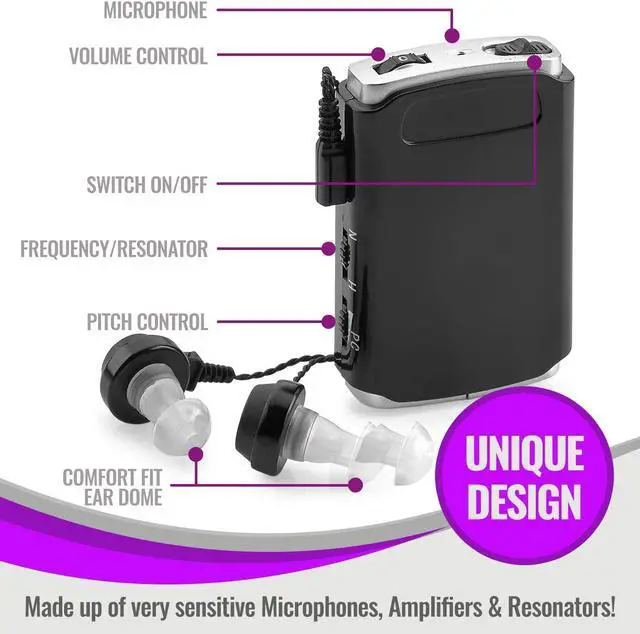 Alt view image 4 of 7 - Sound Amplifier - Pocket Sound Voice Enhancer Device with Duo Mic/Ear Plus Extra Headphone and Microphone Set, Personal Hearing Amplifier Device by MEDca