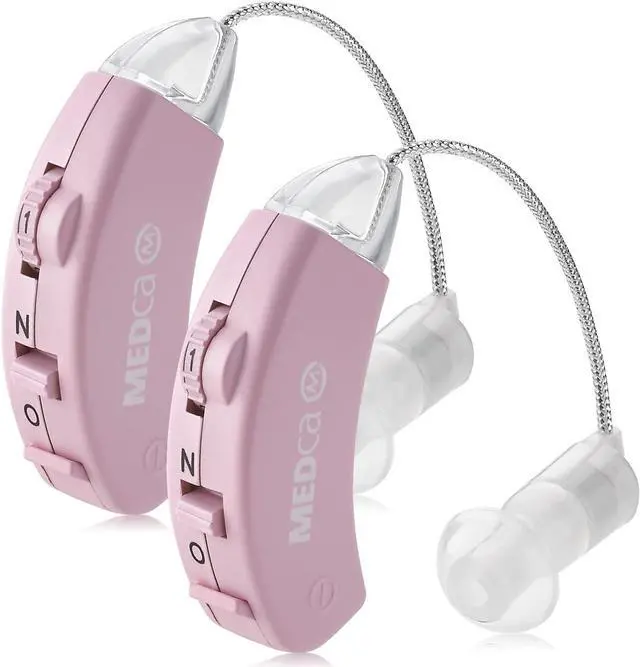 Main image of Hearing Amplifier - Set of 2 - Best Hearing Amplifiers That Fit Comfortable Behind The Ear for Women, Small & Discreet BTE Personal Sound Amplifier Pair (Pink)