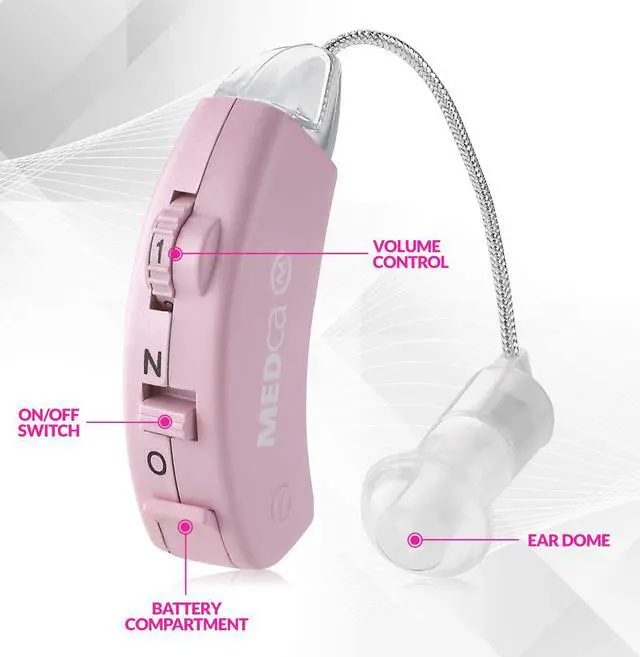 Alt view image 4 of 7 - Hearing Amplifier - Set of 2 - Best Hearing Amplifiers That Fit Comfortable Behind The Ear for Women, Small & Discreet BTE Personal Sound Amplifier Pair (Pink)