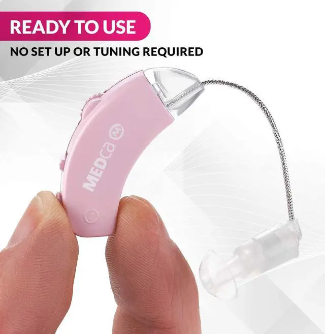 Alt view image 2 of 7 - Hearing Amplifier - Set of 2 - Best Hearing Amplifiers That Fit Comfortable Behind The Ear for Women, Small & Discreet BTE Personal Sound Amplifier Pair (Pink)