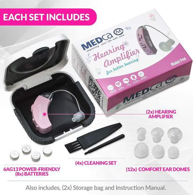 Alt view image 5 of 7 - Hearing Amplifier - Set of 2 - Best Hearing Amplifiers That Fit Comfortable Behind The Ear for Women, Small & Discreet BTE Personal Sound Amplifier Pair (Pink)