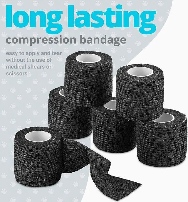 Alt view image 5 of 7 - Vet Wrap - (Pack of 6-2 inch x 5 Yard Rolls) Self Adherent Wrap Cohesive Compression Bandage and Medical Gauze Bandage Roll Tape for Dogs, Cats, Horses, Black