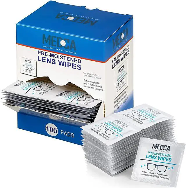 Main image of Premoistened Lens and Glass Cleaning Wipes - Portable Travel Cleaner for Glasses, Camera, Cell Phone, Smartphone, and Tablet - Disposable, Quick Drying, Streak Free - Individually Wrapped, Pack of 100