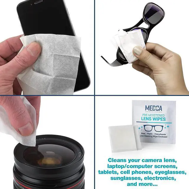 Alt view image 5 of 7 - Premoistened Lens and Glass Cleaning Wipes - Portable Travel Cleaner for Glasses, Camera, Cell Phone, Smartphone, and Tablet - Disposable, Quick Drying, Streak Free - Individually Wrapped, Pack of 100