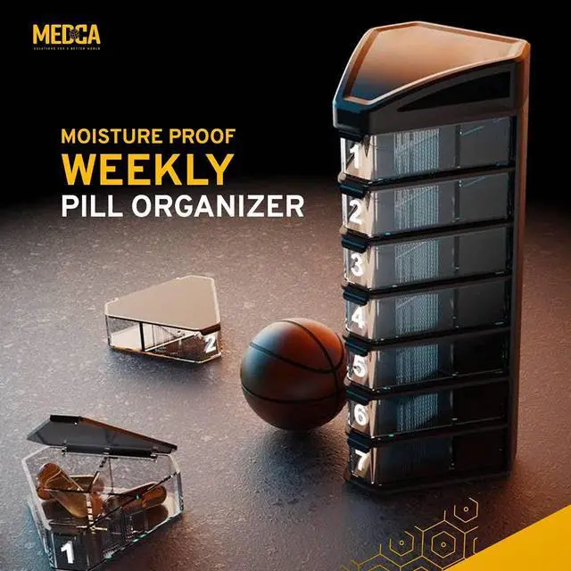 Alt view image 2 of 7 - MEDCA Moisture Proof Weekly Stackable Pill Organizer - BPA Free, Weekly Pill Box Case with 3 Daily Compartments - Black Pill Box to Store Pills, Vitamins, Supplements