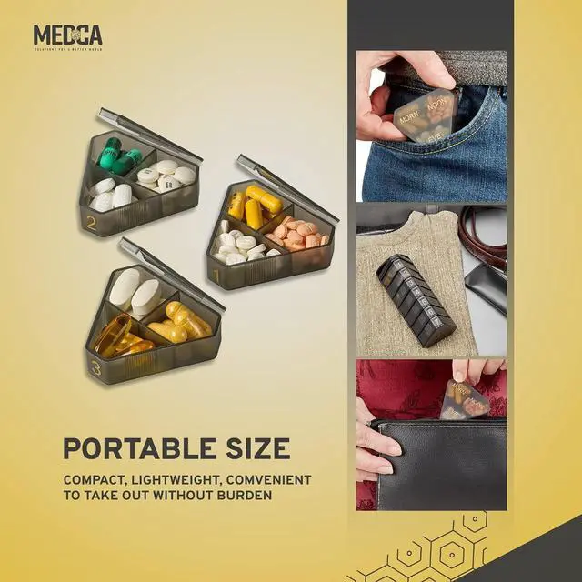 Alt view image 5 of 7 - MEDCA Moisture Proof Weekly Stackable Pill Organizer - BPA Free, Weekly Pill Box Case with 3 Daily Compartments - Black Pill Box to Store Pills, Vitamins, Supplements
