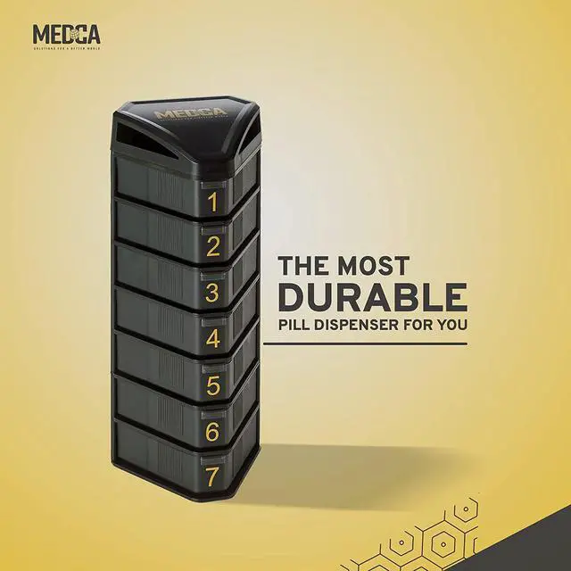 Alt view image 7 of 7 - MEDCA Moisture Proof Weekly Stackable Pill Organizer - BPA Free, Weekly Pill Box Case with 3 Daily Compartments - Black Pill Box to Store Pills, Vitamins, Supplements
