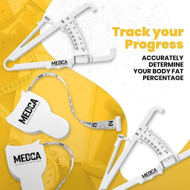Alt view image 2 of 7 - Body Tape Measure and Skinfold Caliper for Body - 4 Piece Set - Skin Fold Body Fat Analyzer and BMI Measurement Tool, White
