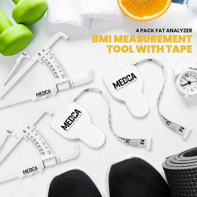 Alt view image 5 of 7 - Body Tape Measure and Skinfold Caliper for Body - 4 Piece Set - Skin Fold Body Fat Analyzer and BMI Measurement Tool, White
