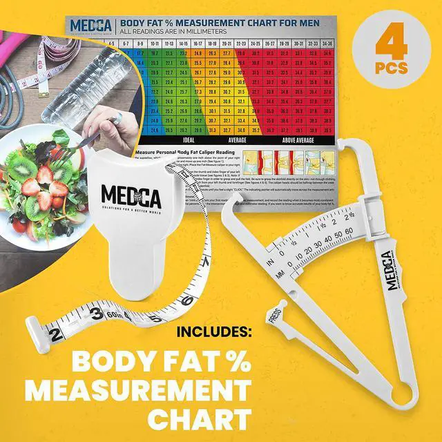 Alt view image 7 of 7 - Body Tape Measure and Skinfold Caliper for Body - 4 Piece Set - Skin Fold Body Fat Analyzer and BMI Measurement Tool, White