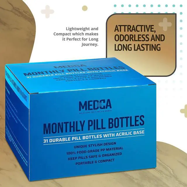 Alt view image 7 of 7 - Monthly Pill Bottle Organizer Caddy - 31 Numbered Full-Size Pill Bottles w Child-Proof Lids for Each Day of the Month- Clear Rack and Easy to Use for Daily Dose of Medication Vitamins and Supplements