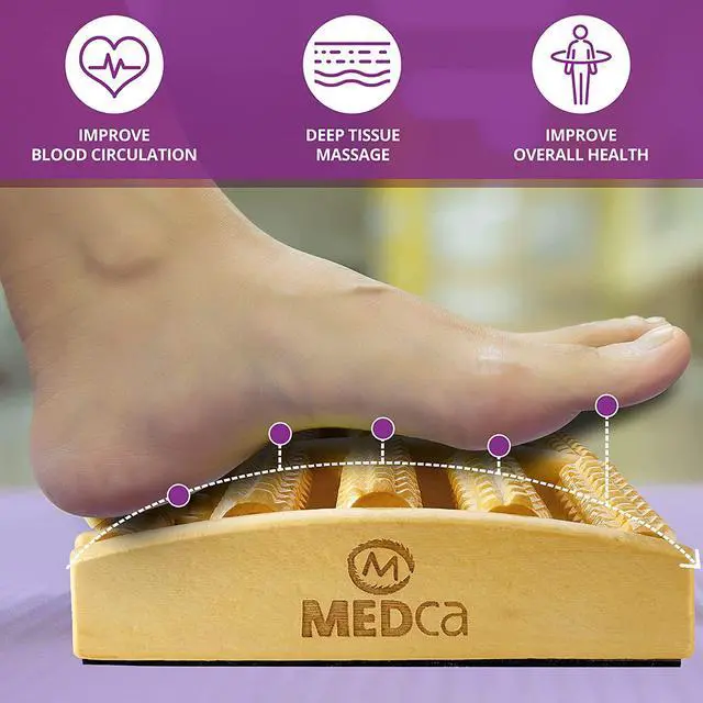 Alt view image 3 of 7 - Dual Foot Massager Roller - (Large) Feet, Arch and Heel Pain, Plantar Fasciitis Relief Help Improve Circulation and Acupressure Reflexology Machine Tool by MEDca