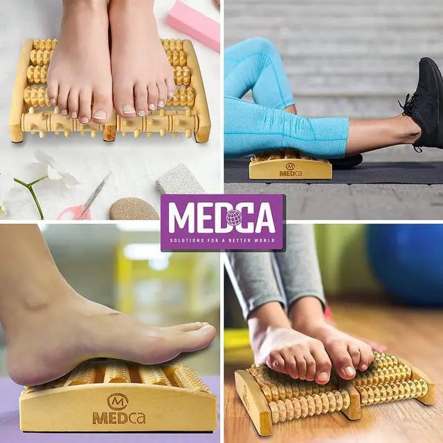 Alt view image 4 of 7 - Dual Foot Massager Roller - (Large) Feet, Arch and Heel Pain, Plantar Fasciitis Relief Help Improve Circulation and Acupressure Reflexology Machine Tool by MEDca