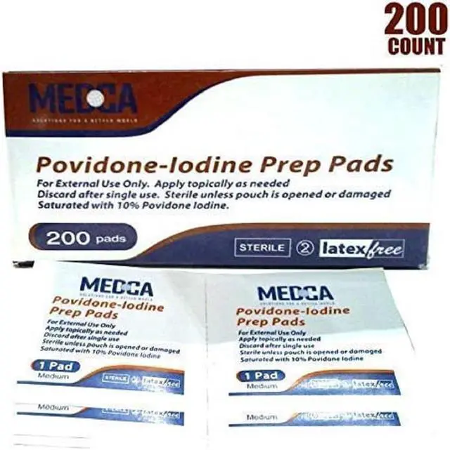 Main image of Iodine Prep Pads - (Box of 200 Count) Iodine Prep Solution Pads, 10% Povidone Iodine Swabs for Individual Disinfecting Wipes, Disposable Cotton Antiseptic Surgical Pad for Wound Care, and First Aid