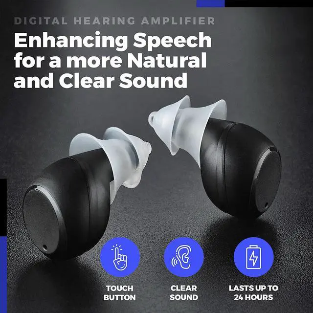 Alt view image 3 of 7 - Hearing Amplifier Rechargeable to Aid and Assist Adults and Seniors Hearing, 24 Hours Battery life Wireless Sound Amplifier with Portable Charging Case, Gain up to 38db
