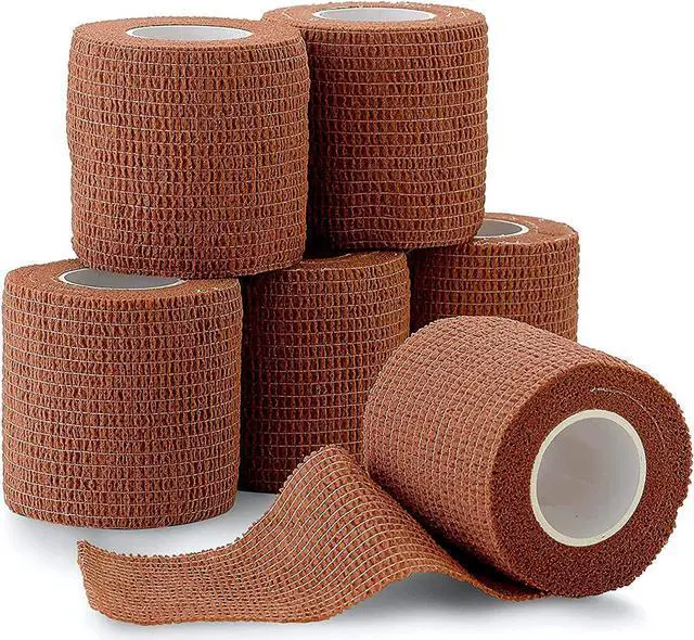 Main image of 6 Pack, Self Adherent Cohesive Tape - 2" x 5 Yards, (Medium Tan Shade) Self Adhesive Bandage Rolls & Sports Athletic Wrap for Ankle, Wrist, Knee Sprains and Swelling - FDA Approved