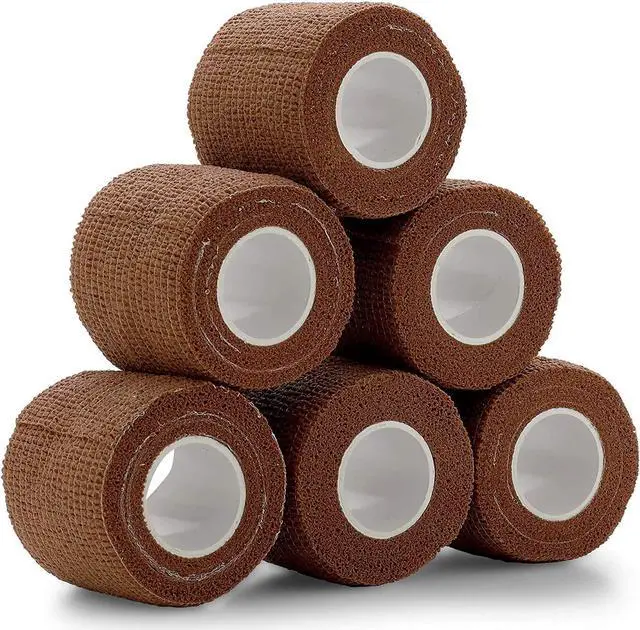 Alt view image 2 of 7 - 6 Pack, Self Adherent Cohesive Tape - 2" x 5 Yards, (Medium Tan Shade) Self Adhesive Bandage Rolls & Sports Athletic Wrap for Ankle, Wrist, Knee Sprains and Swelling - FDA Approved