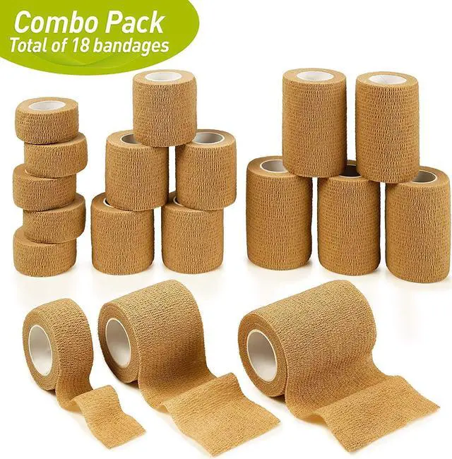 Alt view image 5 of 7 - Tape Wrap, Self Adherent Rap Tape, Adhering Stick Bandage, Self Grip Roll 1 Inche 2 Inch and 3 inch X 5 YARDS 6 of Each Size Total of 18 Rolls "Skin Color"