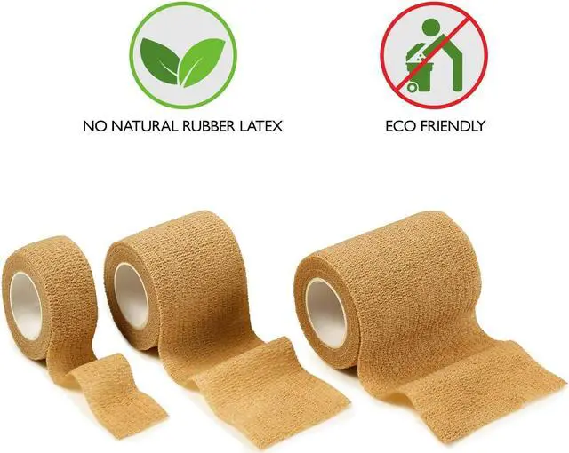 Alt view image 2 of 7 - Tape Wrap, Self Adherent Rap Tape, Adhering Stick Bandage, Self Grip Roll 1 Inche 2 Inch and 3 inch X 5 YARDS 6 of Each Size Total of 18 Rolls "Skin Color"