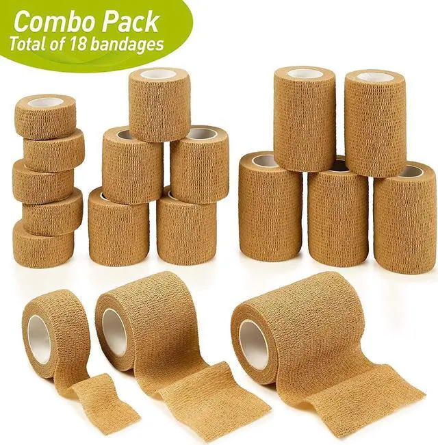 Alt view image 5 of 7 - Tape Wrap, Self Adherent Rap Tape, Adhering Stick Bandage, Self Grip Roll 1 Inche 2 Inch and 3 inch X 5 YARDS 6 of Each Size Total of 18 Rolls "Skin Color"