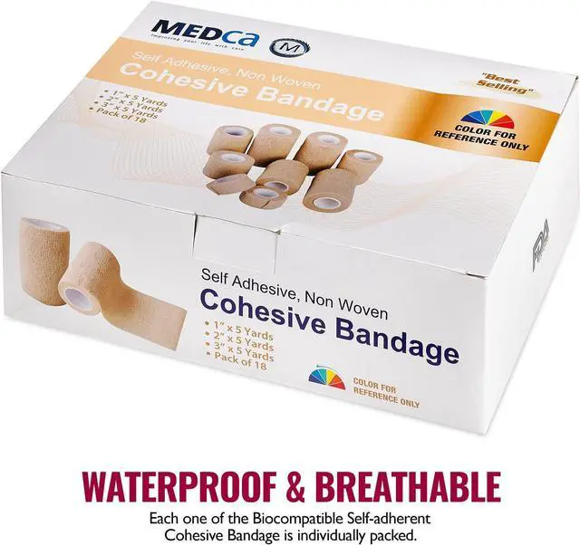 Alt view image 7 of 7 - Tape Wrap, Self Adherent Rap Tape, Adhering Stick Bandage, Self Grip Roll 1 Inche 2 Inch and 3 inch X 5 YARDS 6 of Each Size Total of 18 Rolls "Skin Color"
