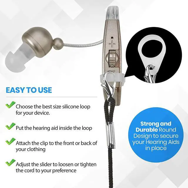 Alt view image 4 of 7 - Hearing Aid Clip - Protective Holder with Anti Lost Lanyard Cord - Rope with Loops and Clip and Security Clip Ideal for Behind the Ear Hearing Aids and Personal Sound Amplifiers