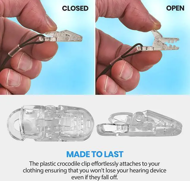 Alt view image 7 of 7 - Hearing Aid Clip - Protective Holder with Anti Lost Lanyard Cord - Rope with Loops and Clip and Security Clip Ideal for Behind the Ear Hearing Aids and Personal Sound Amplifiers