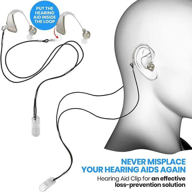 Alt view image 2 of 7 - Hearing Aid Clip - Protective Holder with Anti Lost Lanyard Cord - Rope with Loops and Clip and Security Clip Ideal for Behind the Ear Hearing Aids and Personal Sound Amplifiers